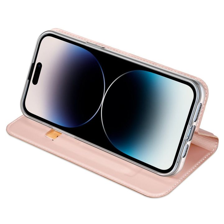 iPhone 15 Pro Max dėklas su atverčiamu dangteliu ir pinigine Skin Pro - rožinis