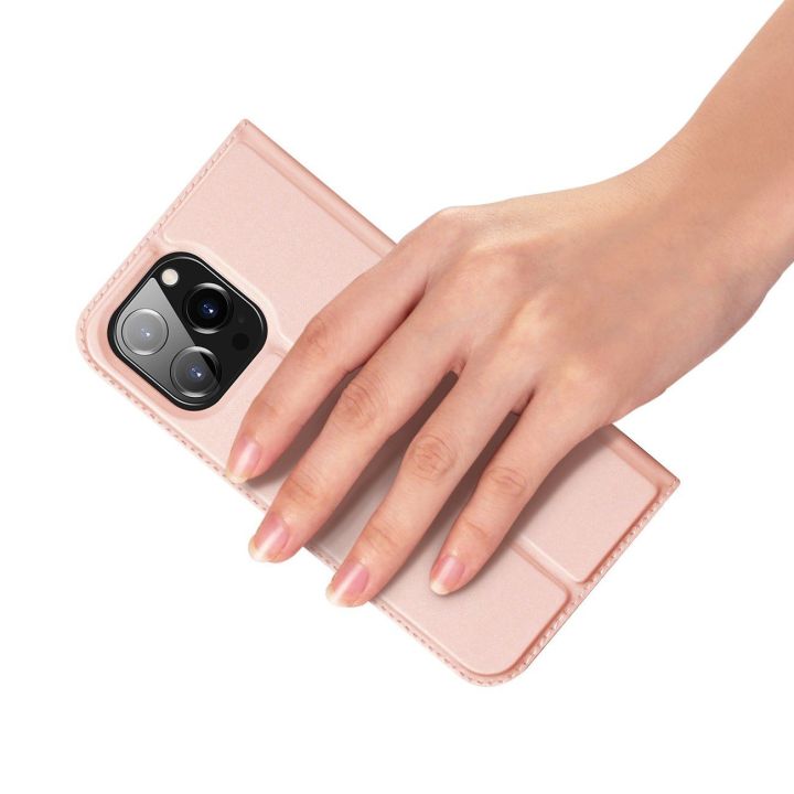 iPhone 15 Pro Max dėklas su atverčiamu dangteliu ir pinigine Skin Pro - rožinis