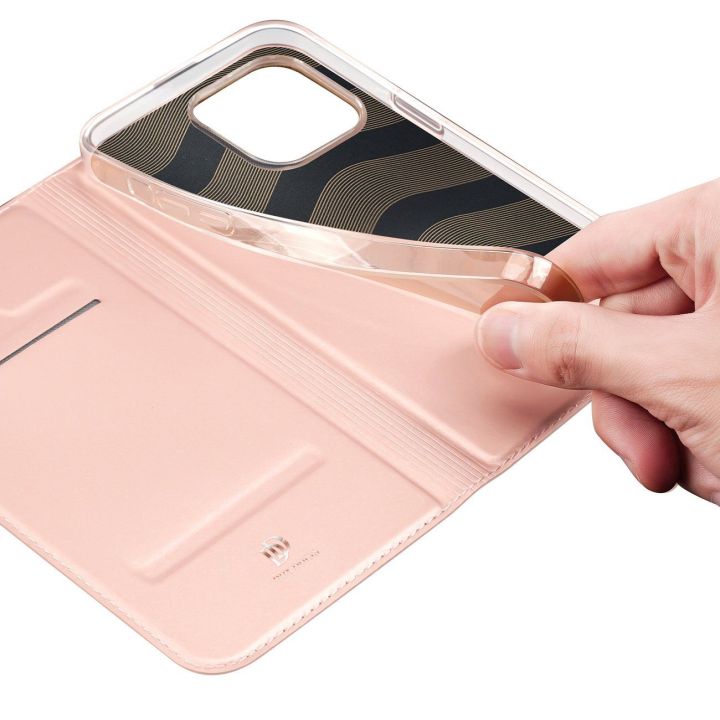 iPhone 15 Pro Max dėklas su atverčiamu dangteliu ir pinigine Skin Pro - rožinis