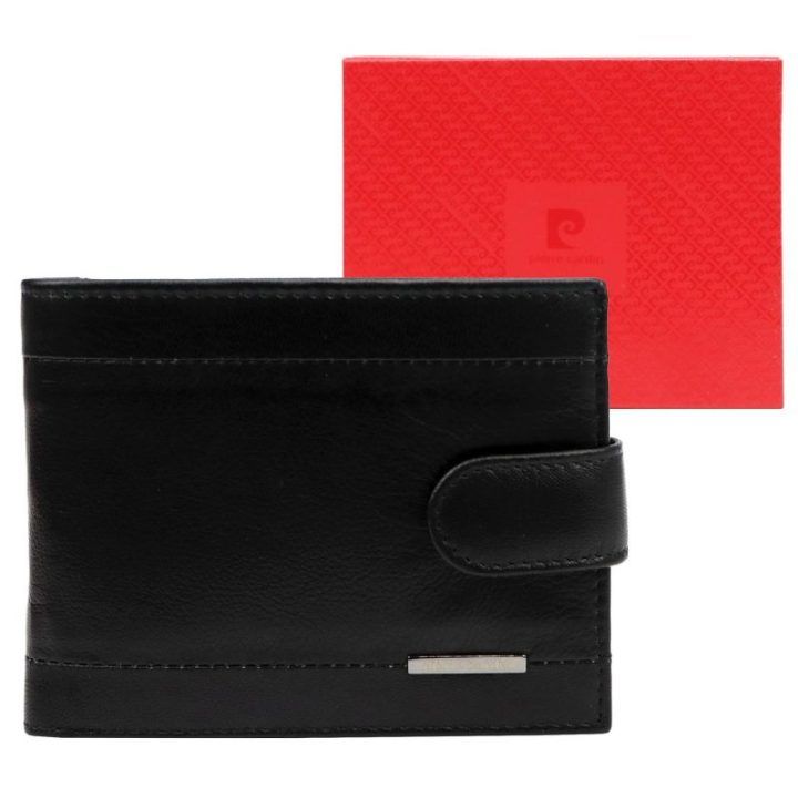 Vyriška natūralios odos piniginė Pierre Cardin, 12,5 × 9,5 × 3 cm – juoda
