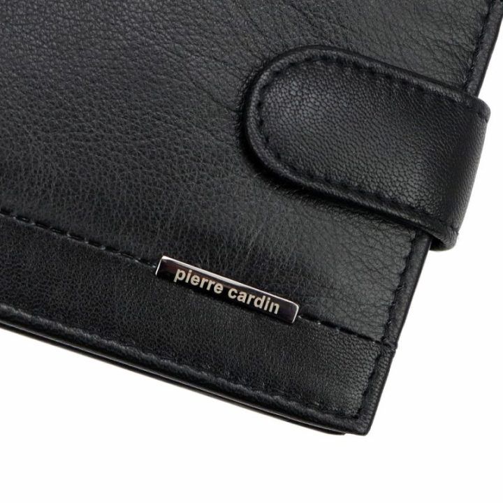 Vyriška natūralios odos piniginė Pierre Cardin, 12,5 × 9,5 × 3 cm – juoda