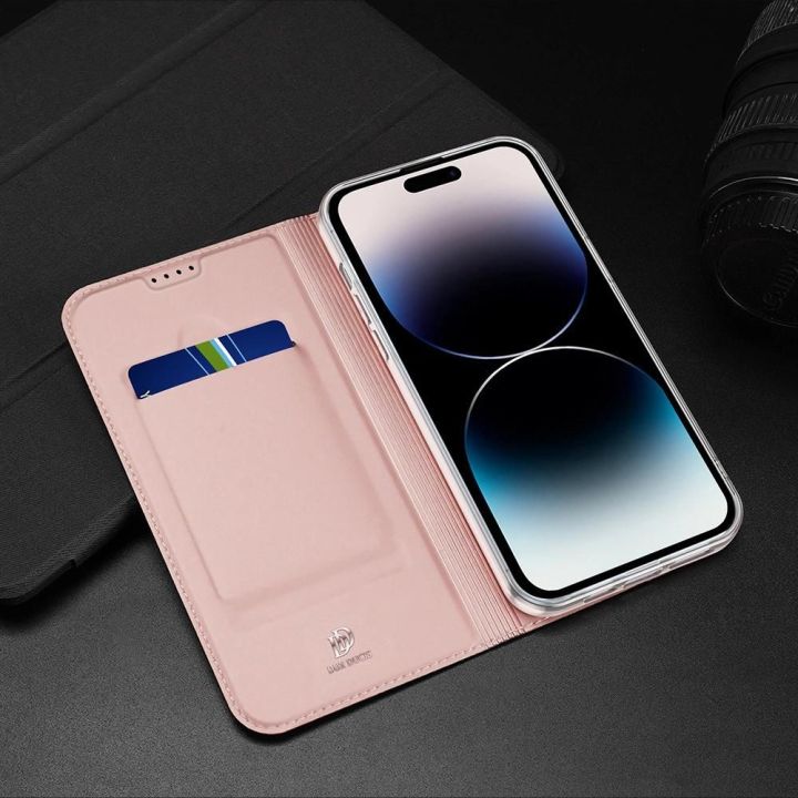 Skin Pro iPhone 15 Pro dėklas su atvartu ir pinigine - rožinis