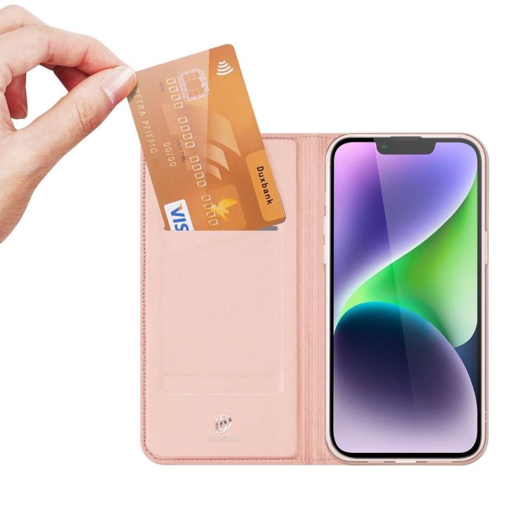 Dėklas iPhone 15 Plus apverčiamam dangteliui ir piniginei Skin Pro - rožinis