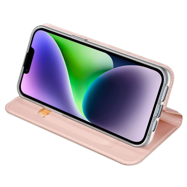 Dėklas iPhone 15 Plus apverčiamam dangteliui ir piniginei Skin Pro - rožinis
