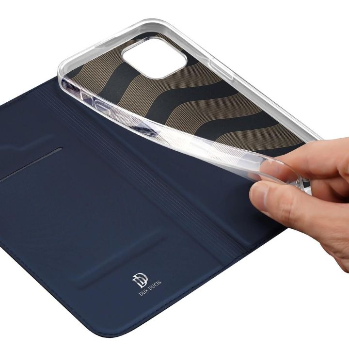 Dėklas iPhone 15 Plus su atverčiamu dangteliu ir pinigine Skin Pro - mėlynas