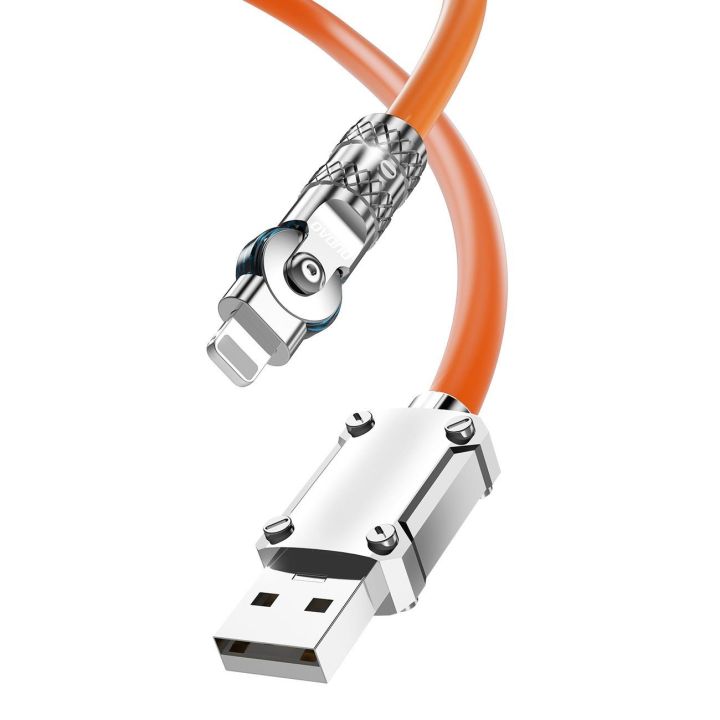 Kampinis kabelis USB-A - Lightning 30W 1 m sukimosi 180° - oranžinis