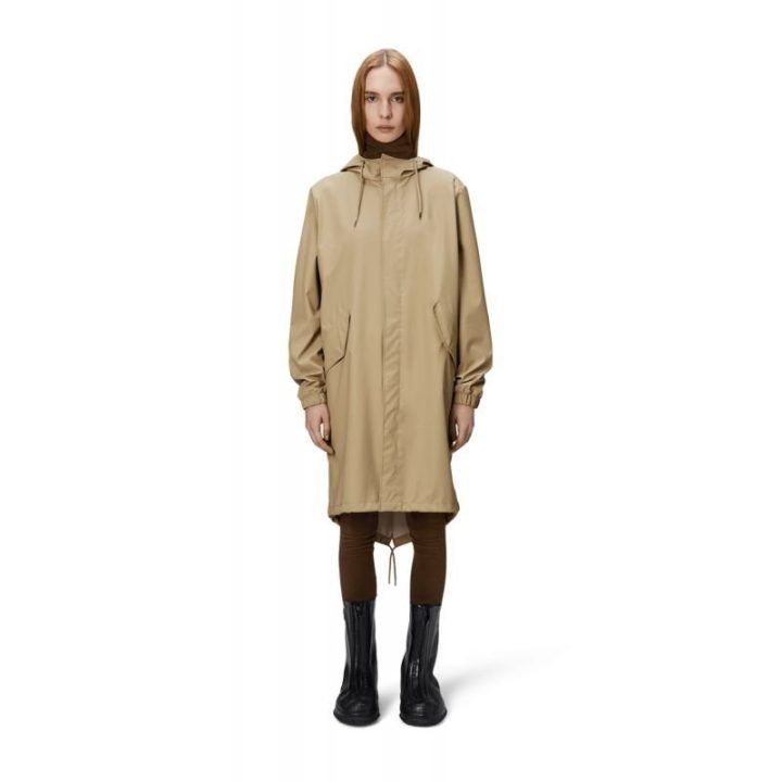 Uniseks lietpaltis su gobtuvu Rains Fishtail Parka, smėlio
