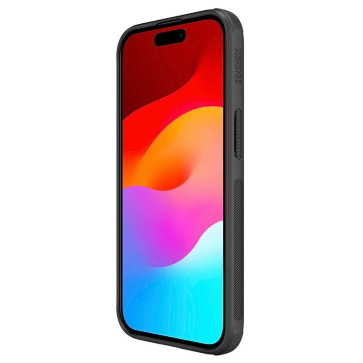 Nillkin Super Frosted Shield Pro sustiprintas dėklas iPhone 15 Plus - juodas