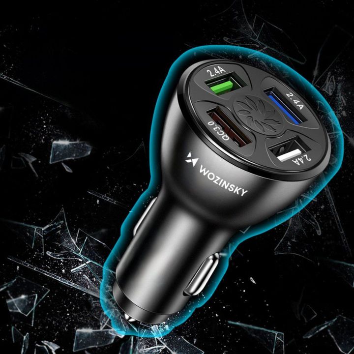 WCCAW 50W 4x USB-A QC automobilinis įkroviklis - baltas