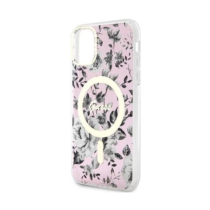 Guess Flower MagSafe dėklas iPhone 11 / Xr - rožinis