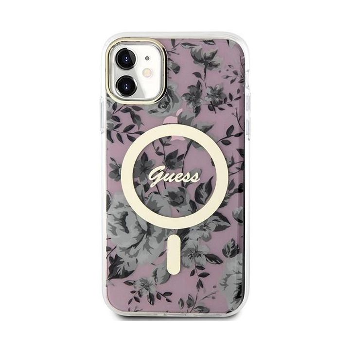 Guess Flower MagSafe dėklas iPhone 11 / Xr - rožinis