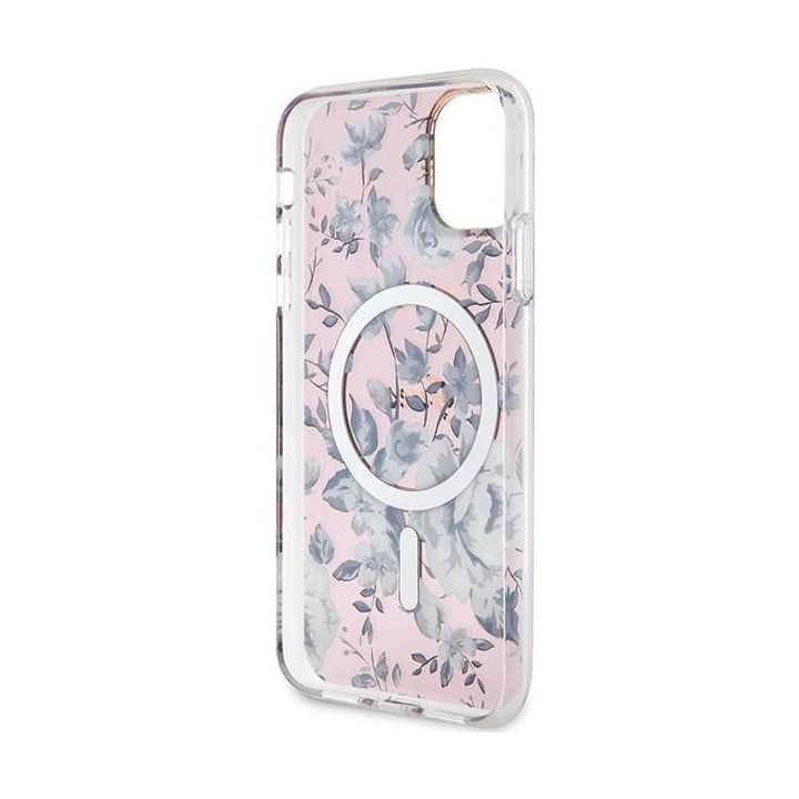 Guess Flower MagSafe dėklas iPhone 11 / Xr - rožinis