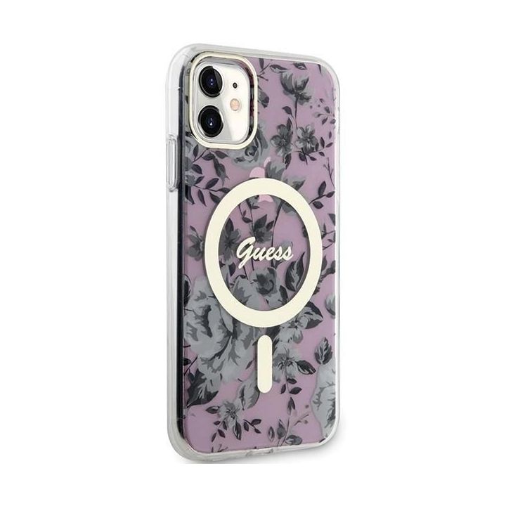 Guess Flower MagSafe dėklas iPhone 11 / Xr - rožinis