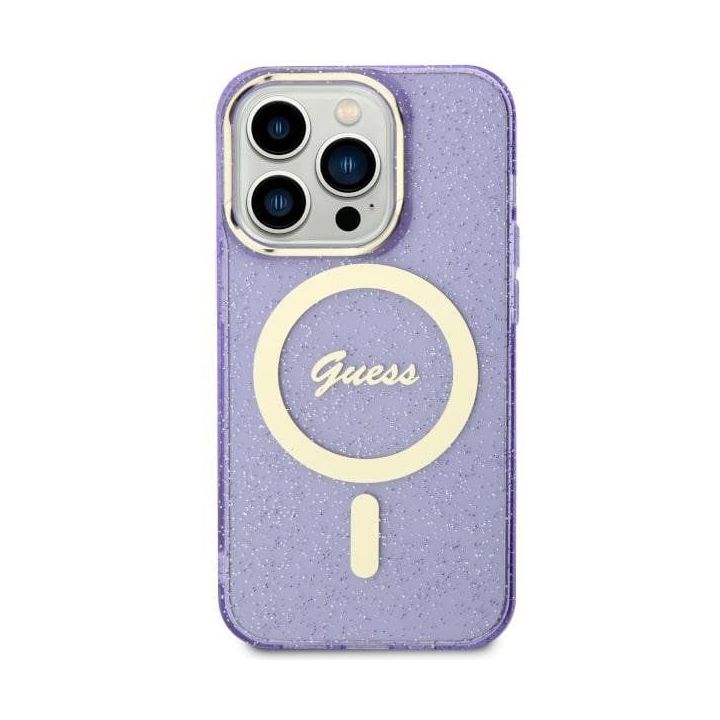 Guess Glitter Gold MagSafe saugiklis iPhone 11 / Xr - purpurinis
