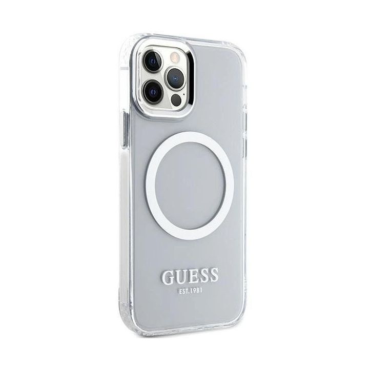 Guess metalinių kontūrų Magsafe dėklas iPhone 12 / iPhone 12 Pro - Sidabrinis