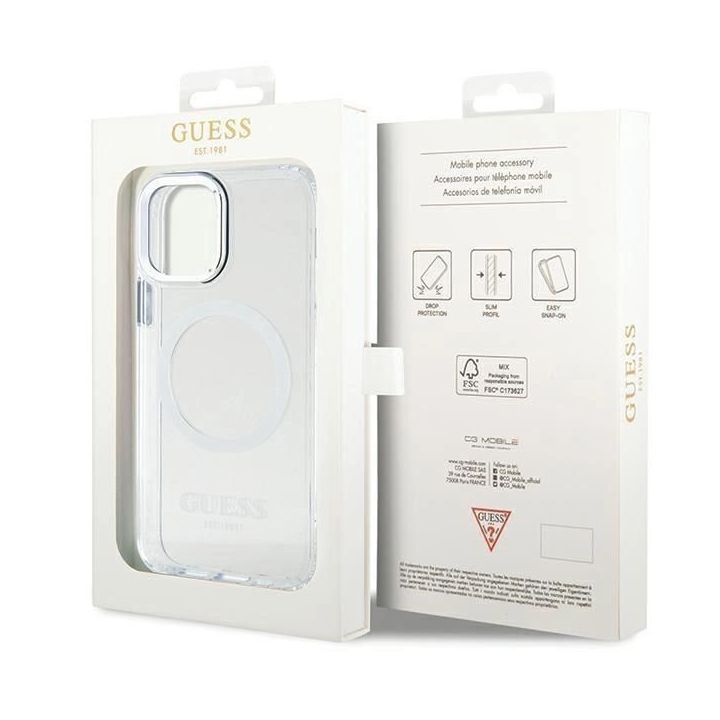 Guess metalinių kontūrų Magsafe dėklas iPhone 12 / iPhone 12 Pro - Sidabrinis