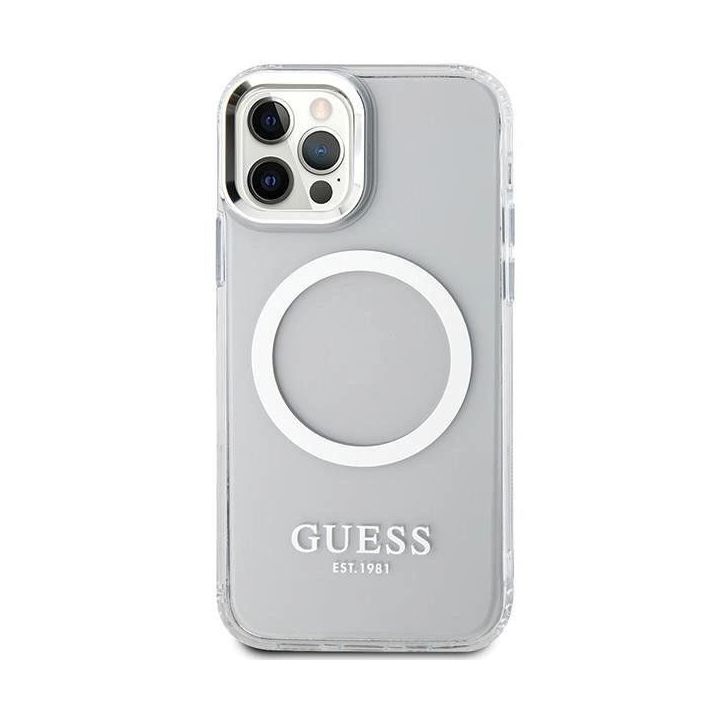Guess metalinių kontūrų Magsafe dėklas iPhone 12 / iPhone 12 Pro - Sidabrinis