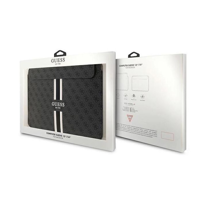 Dėklas Guess 4G Printed Stripes na laptopa 14 - juodos spalvos