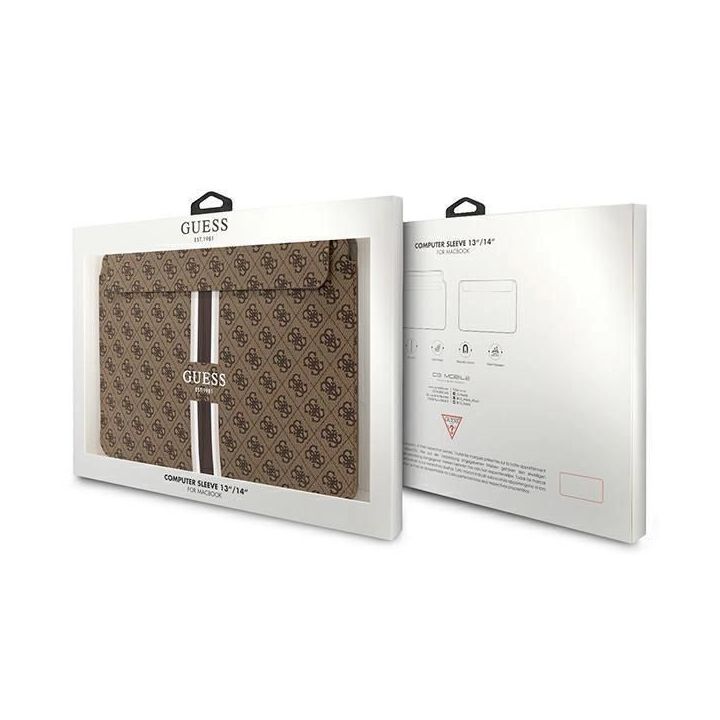 Dėklas Guess 4G Printed Stripes na laptopa 14 - brązowe
