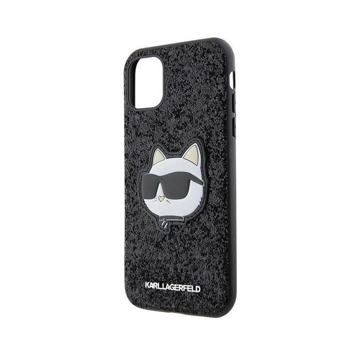 Karl Lagerfeld Glitter Choupette Patch dėklas iPhone 11 / Xr - Juodos spalvos
