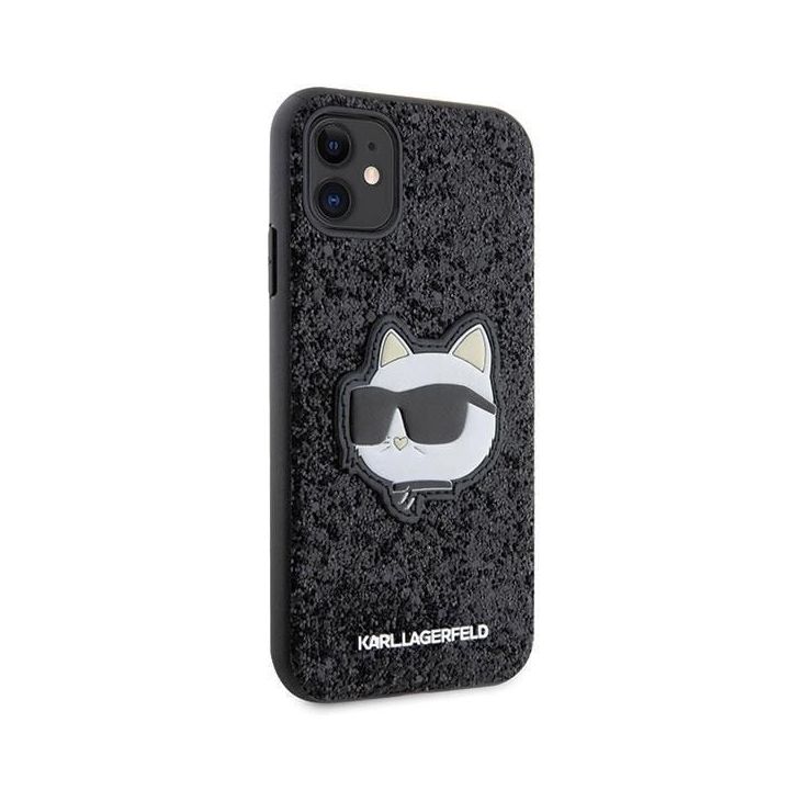 Karl Lagerfeld Glitter Choupette Patch dėklas iPhone 11 / Xr - Juodos spalvos