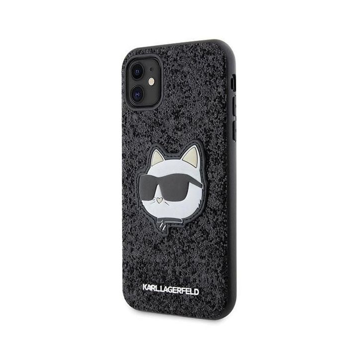 Karl Lagerfeld Glitter Choupette Patch dėklas iPhone 11 / Xr - Juodos spalvos