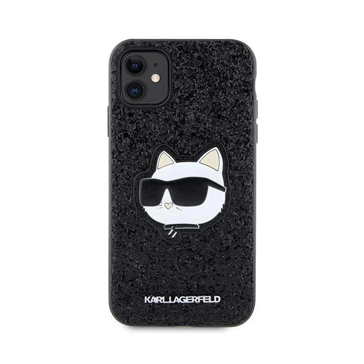 Karl Lagerfeld Glitter Choupette Patch dėklas iPhone 11 / Xr - Juodos spalvos