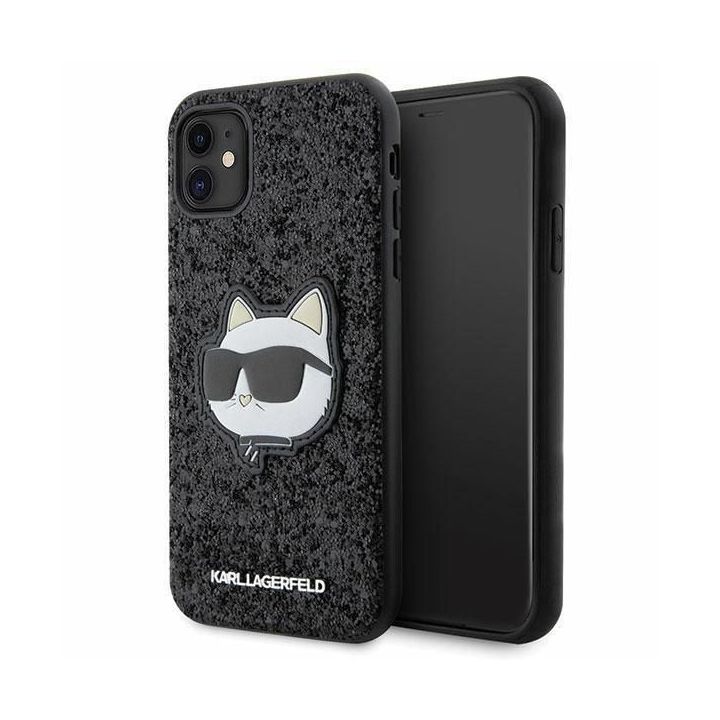 Karl Lagerfeld Glitter Choupette Patch dėklas iPhone 11 / Xr - Juodos spalvos