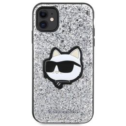 Karl Lagerfeld Glitter Choupette Patch dėklas iPhone 11 / Xr - sidabrinis