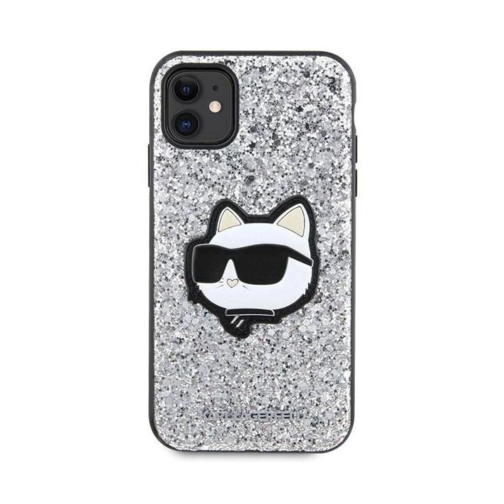 Karl Lagerfeld Glitter Choupette Patch dėklas iPhone 11 / Xr - sidabrinis