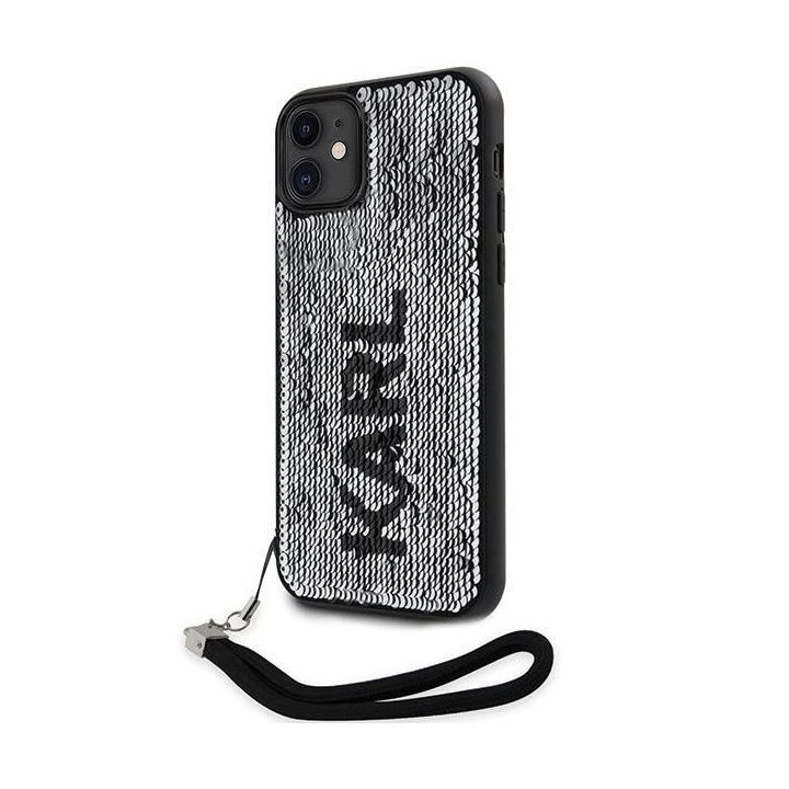 Karl Lagerfeld Sequins Cord dėklas iPhone 11 / Xr - sidabrinis
