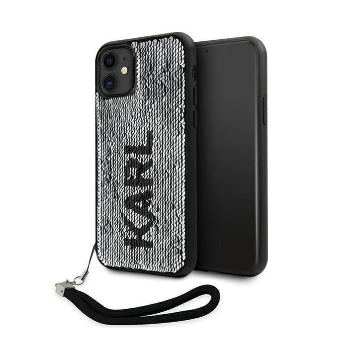 Karl Lagerfeld Sequins Cord dėklas iPhone 11 / Xr - sidabrinis