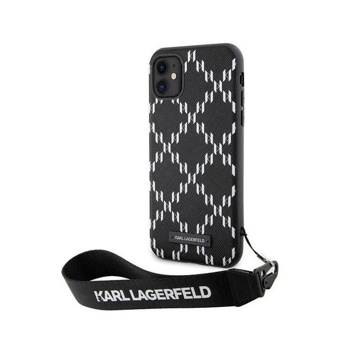 Dėklas Karl Lagerfeld Monogram Losange Saffiano ant iPhone 11 / Xr - juodos spalvos