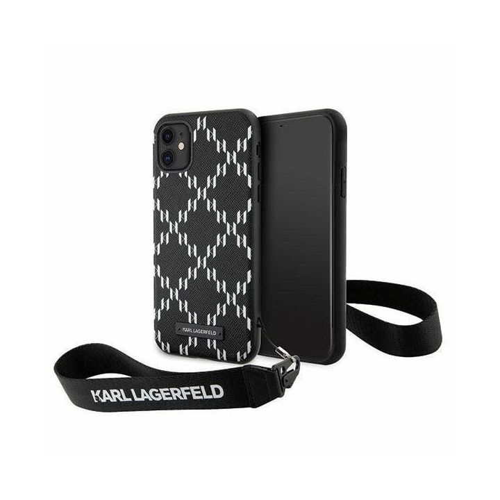 Dėklas Karl Lagerfeld Monogram Losange Saffiano ant iPhone 11 / Xr - juodos spalvos
