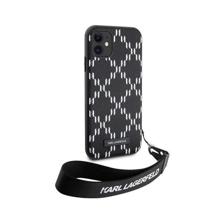 Dėklas Karl Lagerfeld Monogram Losange Saffiano ant iPhone 11 / Xr - juodos spalvos