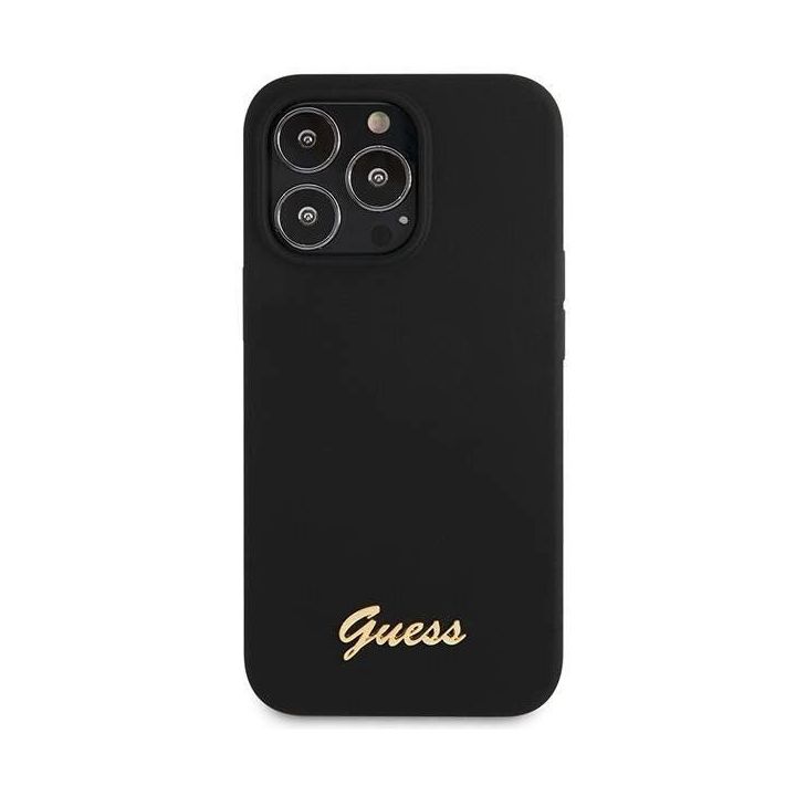 Guess Silikono raštas su auksiniu logotipu ant iPhone 13 Pro Max - nuotraukos
