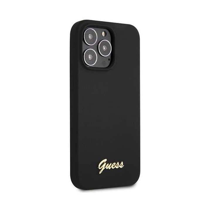 Guess Silikono raštas su auksiniu logotipu ant iPhone 13 Pro Max - nuotraukos