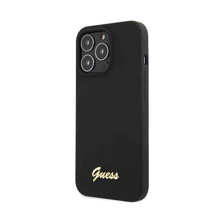 Guess Silikono raštas su auksiniu logotipu ant iPhone 13 Pro Max - nuotraukos