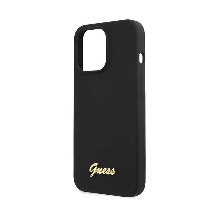 Guess Silikono raštas su auksiniu logotipu ant iPhone 13 Pro Max - nuotraukos