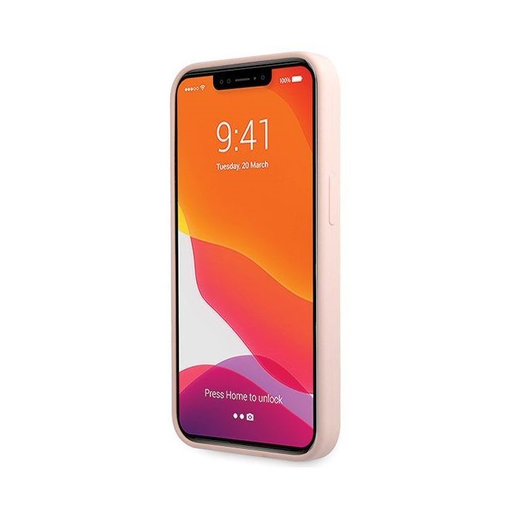 Guess silikoninis dėklas su auksiniu logotipu iPhone 13 Pro Max - šviesiai rožinis