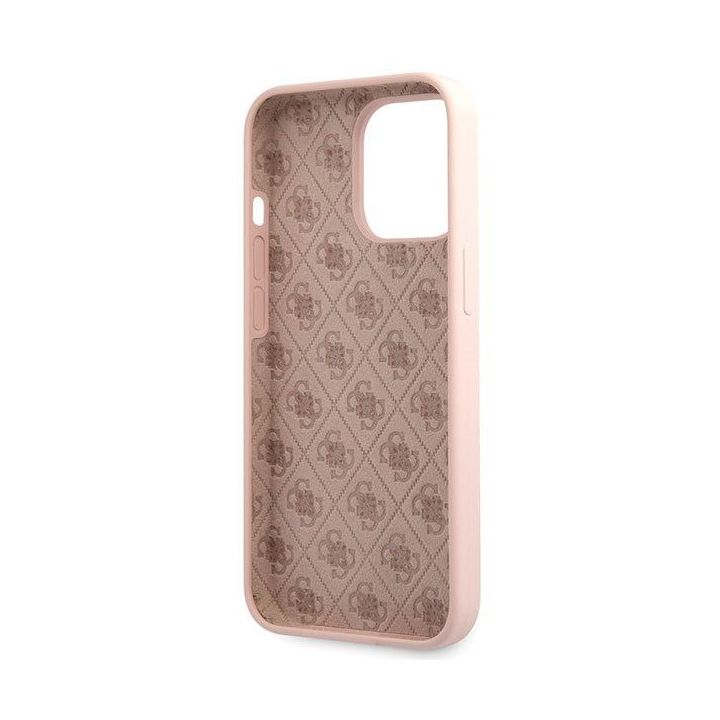 Guess silikoninis dėklas su auksiniu logotipu iPhone 13 Pro Max - šviesiai rožinis