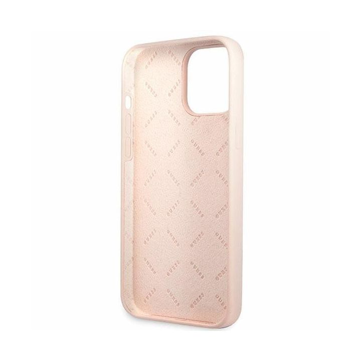 Guess silikoninis dėklas su auksiniu logotipu iPhone 13 Pro Max - šviesiai rožinis