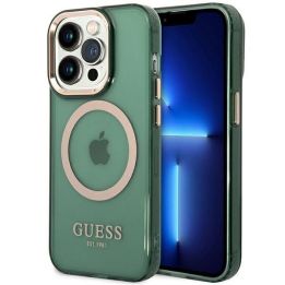 Dėklas Guess Gold Outline Translucent MagSafe prie iPhone 14 Pro - žalia spalva