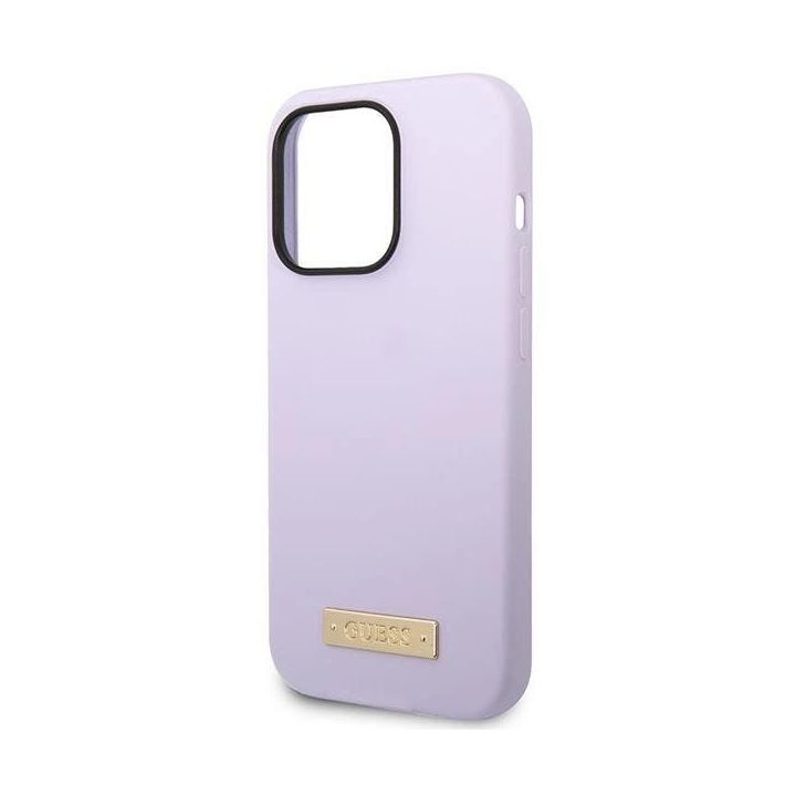 Dėklas Guess Silikoninė logotipo plokštelė MagSafe iPhone 14 Pro - fioletine