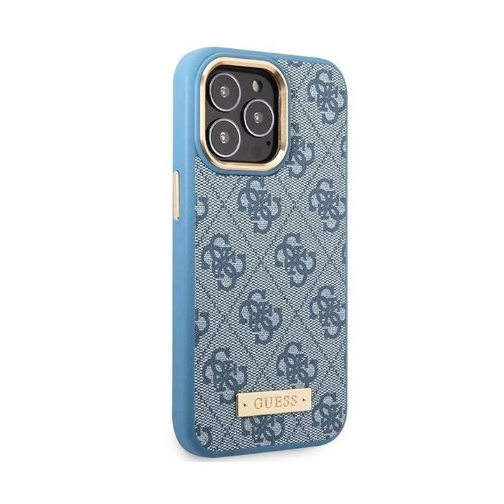 Guess 4G Logo Plate MagSafe dėklas iPhone 14 Pro - mėlynas