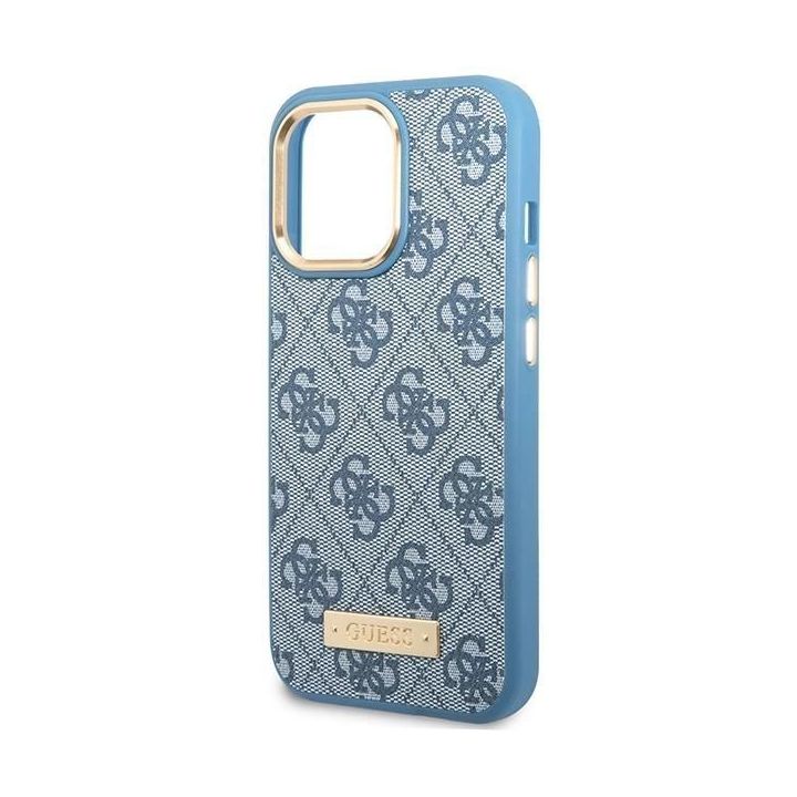 Guess 4G Logo Plate MagSafe dėklas iPhone 14 Pro - mėlynas