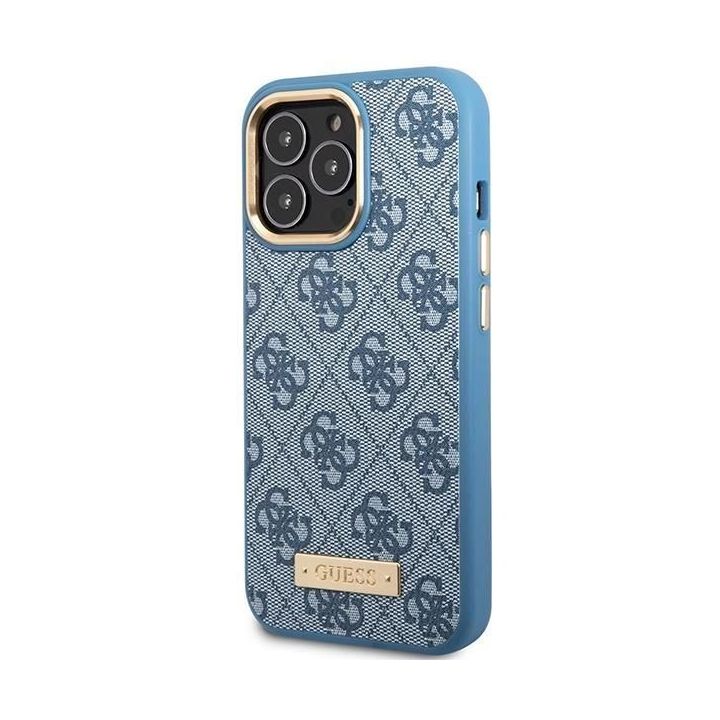 Guess 4G Logo Plate MagSafe dėklas iPhone 14 Pro - mėlynas