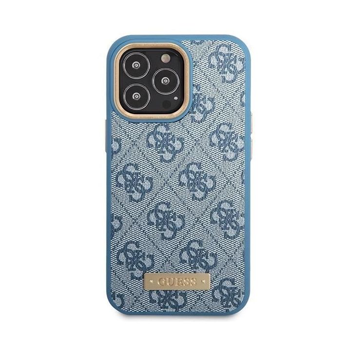 Guess 4G Logo Plate MagSafe dėklas iPhone 14 Pro - mėlynas