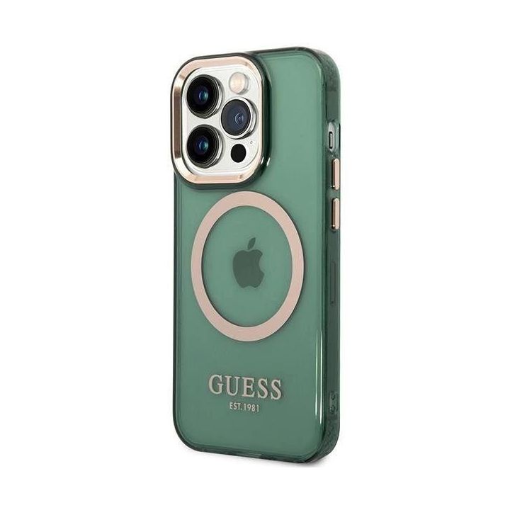Dėklas Guess Gold Outline Translucent MagSafe saugiklis iPhone 14 Pro Max - Pagrindinis