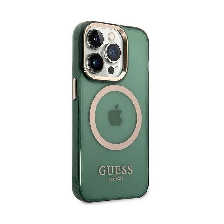 Dėklas Guess Gold Outline Translucent MagSafe saugiklis iPhone 14 Pro Max - Pagrindinis